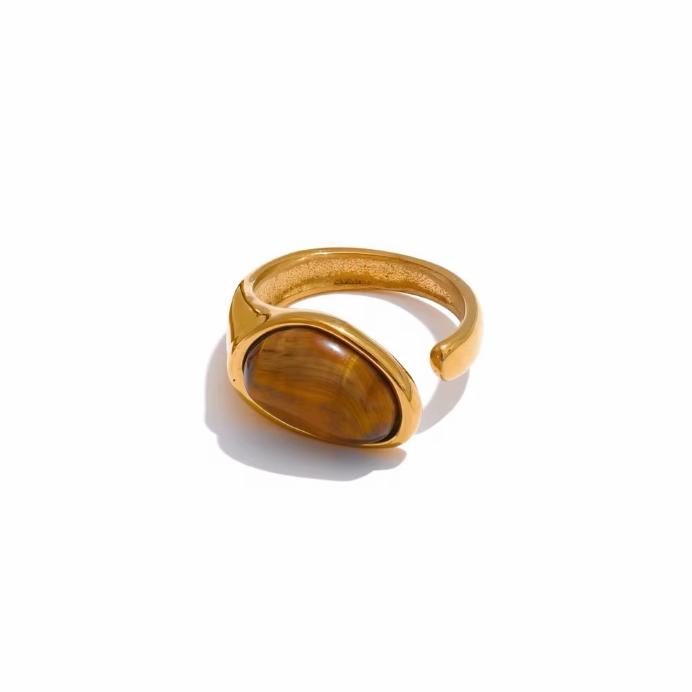 Gold-Tone Tiger Eye Open Band Ring